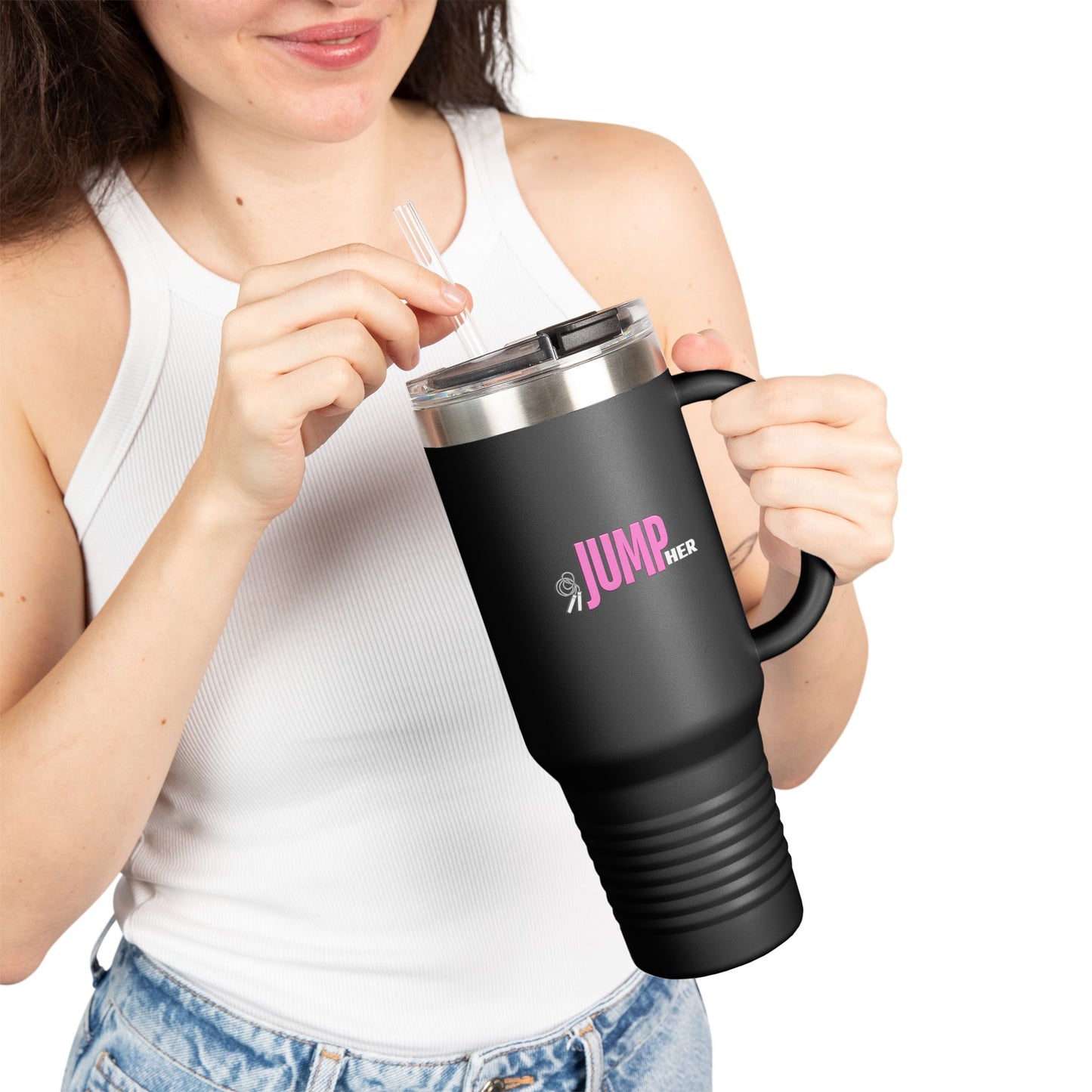JumpHER Insulated Travel Mug - 40oz Black Tumbler with Straw