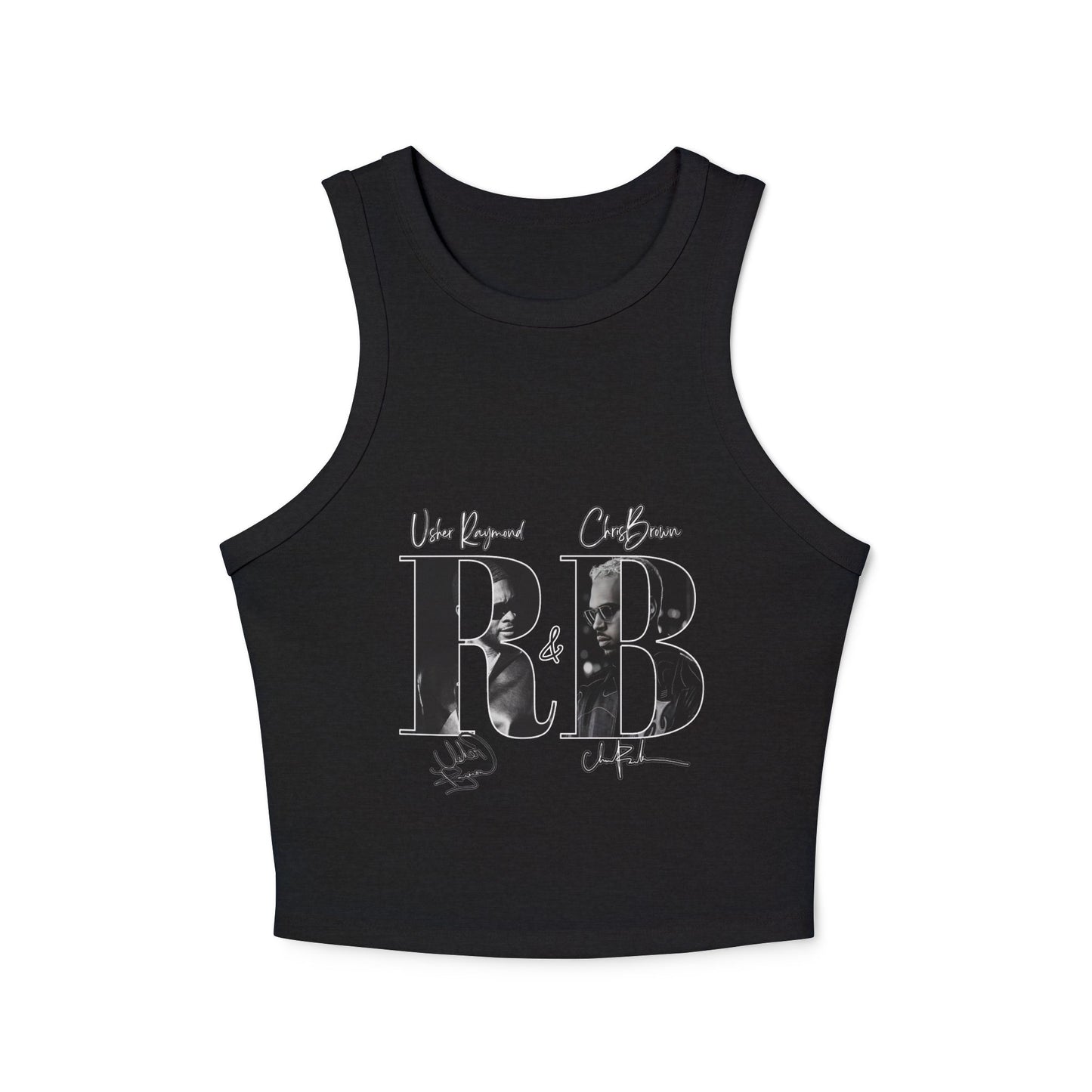 R&B Graphic Tank Top — Women's Micro Rib Racer Crop with Retro Typography